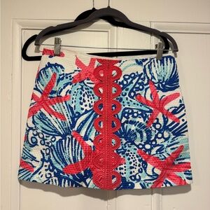 Lilly Pulitzer Coral & Navy Starfish-Print Mini Skirt